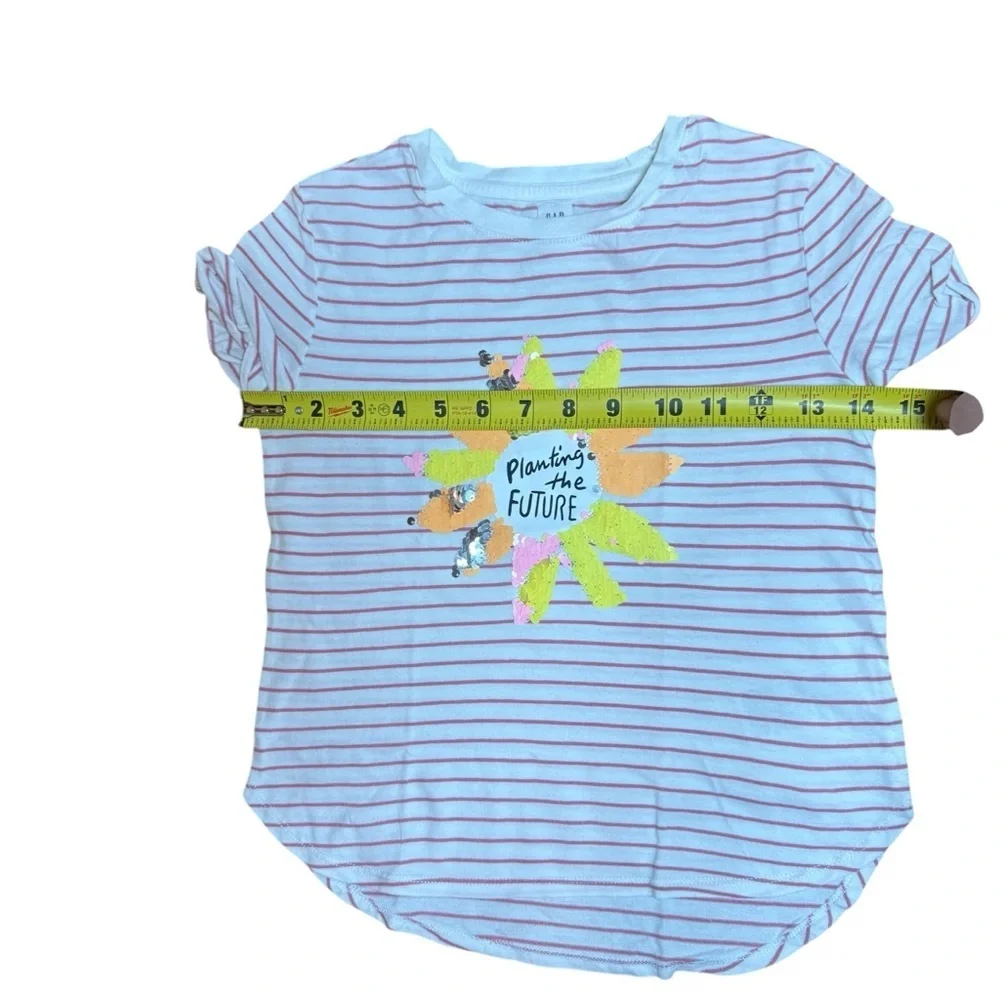 GAP Kids Girls Striped Sequin Graphic T-Shirt “Planting the Future” | Size S 6–7